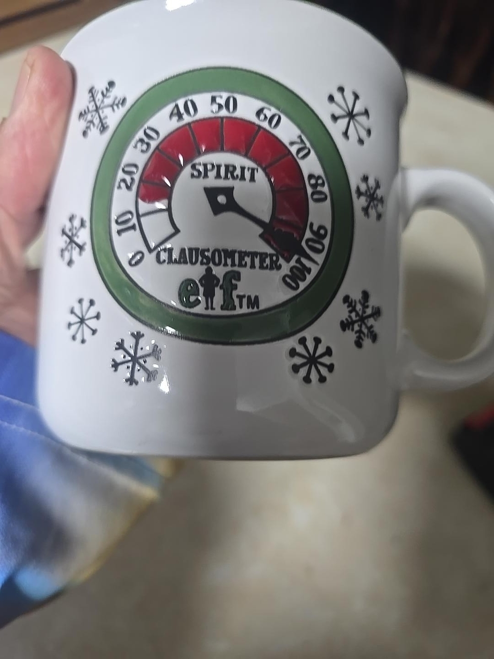 ELF White Mug with Green Ring and Red Gauge